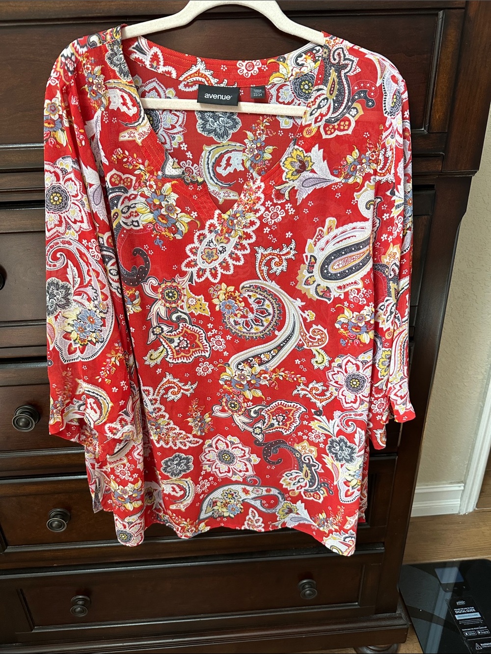 Avenue Red Paisley Print Tunic Top